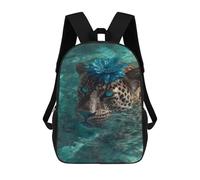 sinyumoney Leopard with Blue Flower in Water-2 Sacs À Dos Tendance Imprimés En 3D 17inch Sac D'école Décontracté Pour Enfants, Garçons, Élèves Du Primaire Et Du Collège