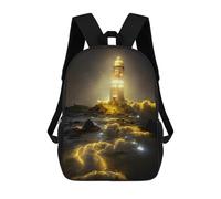 sinyumoney Lighthouse in Stormy Sea-2 Sac À Dos Scolaire Pour Enfants 17 Pouces, Sac À Dos Décontracté Pour Les Voyages, Grand Sac À Dos De Jour Pour Garçons Et Filles 17inch