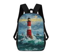 sinyumoney Lighthouse in Stormy Sea Sacs À Dos Pour Enfants, Cartables, Sacs À Dos Scolaires Imprimés En 3D, Sacs À Dos De Voyage Tendance Pour Enfants (primaire, Collège) 17inch