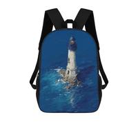 sinyumoney Lighthouse in The Ocean Deep Blue Lighthouse at Sea Dramatic Coastal Art Sacs À Dos Scolaires Pour Enfants, Sac D'école Imprimé En 3D Pour Garçons, Élèves Du Primaire Et Du Collège 17inch