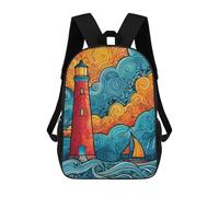 sinyumoney Lighthouse Ocean Waves Art Print Sac À Dos Scolaire Imprimé En 3D Pour Enfants, Sac À Dos De Voyage, Sac Tendance Et Décontracté Pour Écoliers 17inch