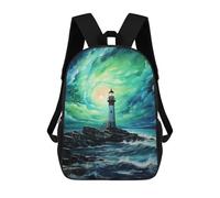 sinyumoney Lighthouse with Green Sky Sac À Dos Imprimé En 3D Pour Enfants, Sac D'école, Sac De Voyage Grande Capacité, Sac À Livres, Sac À Dos Pour Enfants 17inch