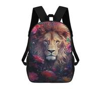 sinyumoney Lion in Flowers Art Print-1 Sacs À Dos Tendance Imprimés En 3D 17inch Sac D'école Décontracté Pour Enfants, Garçons, Élèves Du Primaire Et Du Collège