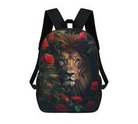 sinyumoney Lion Jungle Red Flowers Sac À Dos Scolaire Pour Enfants, 43 Cm (17 Pouces), Imprimé En 3D, Pour Garçons, Élèves Du Primaire Et Du Collège