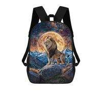 sinyumoney Lion on Rock with Moon And Stars Sac À Dos Scolaire Pour Filles Et Garçons, Grande Capacité, Léger, Pour Enfants Et Étudiants 17inch