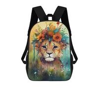 sinyumoney Lion with Flower Crown Art Print Sacs À Dos 17 Pouces Pour Enfants, Sacs D'école Imprimés En 3D Pour Élèves Du Primaire Et Du Collège, Garçons Et Filles
