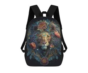 sinyumoney Lion's Majesty in Flowers Sacs À Dos, Sac À Dos Enfant, Sac D'école, Sac À Dos De Voyage Imprimé En 3D, Accessoire De Mode, Sac À Dos Imperméable Pour Enfants 17inch