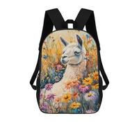 sinyumoney Llama in A Field of Flowers Sac À Dos Scolaire Enfant Tendance Et Décontracté, Sac À Dos Imprimé En 3D Pour Garçon, Grand Sac À Dos 17inch