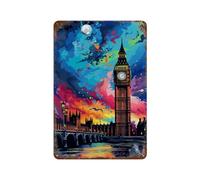 sinyumoney London Nightscape with Big Ben Plaque Murale Vintage En Métal Peinte, Idéale Pour Un Bar, Une Cuisine Ou Un Jardin. Décoration Murale En Fer Forgé11.8"x7.9"