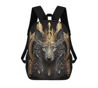 sinyumoney Lord Wolf Golden Art Deco Sacs À Dos Imprimés En 3D Pour Enfants 17inch Sacs À Dos Tendance Et Décontractés Pour La Journée, Sacs De Voyage, Sacs À Dos D'extérieur Pour Garçons Et Filles