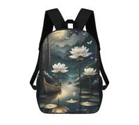 sinyumoney Lotus Pond Moonlit Serenity Sac À Dos Enfant, Sac D'école, Sac À Dos Imprimé 3D Avec Motif De Dessin Animé, Grande Capacité, Pour Garçons Et Filles 17inch