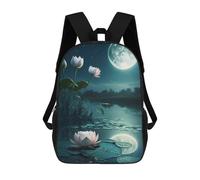sinyumoney Lotus Pond Under Moonlight Sac À Dos Scolaire Pour Enfants, Imprimé En 3D, Sac À Dos Tendance Pour Garçons, Élèves Du Primaire Et Du Collège 17inch