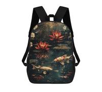 sinyumoney Lotus Pond with Koi Fish Sac À Dos Scolaire Pour Enfants, 43 Cm (17 Pouces), Imprimé En 3D, Pour Garçons, Élèves Du Primaire Et Du Collège