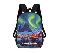 sinyumoney Madrid Majesty Sac à dos d'école pour garçons et adolescents, cadeau de voyage, cartable, Aurore boréale des îles Lofoten, 17"