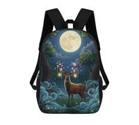 sinyumoney Magical Deer in Moonlight Forest Sac À Dos Enfant Fille 3D, Sac D'école, Sac À Dos Pour Tout-petits, Sac À Dos Décontracté, Sac À Livres Tendance 17inch