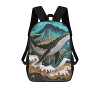 sinyumoney Majestic Whale in Golden Waves Sacs À Dos Imprimés En 3D Pour Enfants, Sacs D'école Tendance Pour Garçons, Sacs De Voyage, Sacs Scolaires Pour Élèves Du Primaire 17inch