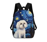 sinyumoney Maltese Dog Starry Night Sac À Dos Scolaire Imprimé En 3D, Sac À Dos Décontracté Pour Enfants, Sac D'école Imprimé En 3D Pour Garçons, Primaire Et Collège 17inch