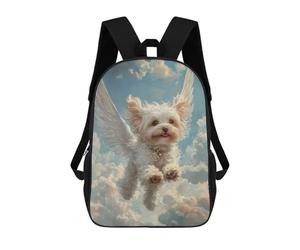 sinyumoney Maltese Dog with Angel Wings Pet Sympathy Gift Dog with Wings Sac À Dos Enfant Tendance Et Amusant, Sac À Dos Pour Garçons Et Adolescents, Sac D'école Imprimé En 3D Pour Garçons 17inch