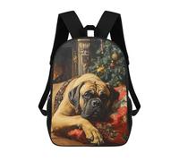 sinyumoney Mastiff Dog by Fireplace with Christmas Tree Sac À Dos Imprimé En 3D, Sac D'école Décontracté Et Tendance Pour Enfants, Sac D'école Pour Garçons, Collégiens 17inch