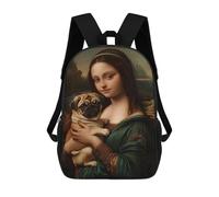 sinyumoney Mona Lisa with Pug Sacs À Dos Scolaires Pour Enfants, Sac D'école Tendance, Sac D'école Imprimé En 3D Pour Garçons, Élèves Du Primaire Et Du Collège 17inch