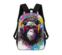 sinyumoney Monkey Headphones Dj Sac À Dos Enfant Tendance Et Amusant, Sac À Dos Pour Garçons Et Adolescents, Sac D'école Imprimé En 3D Pour Garçons 17inch