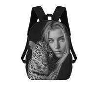 sinyumoney Monochrome Portrait Woman And Leopard Sacs À Dos Scolaires Pour Enfants, Sac D'école Imprimé En 3D Pour Garçons, Élèves Du Primaire Et Du Collège 17inch