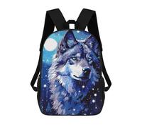 sinyumoney Moon Wolf Retro Pixel Art Sac À Dos Scolaire Pour Filles Et Garçons, Grande Capacité, Léger, Pour Enfants Et Étudiants 17inch
