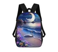 sinyumoney Moonlit Beach with Swan Sac À Dos Scolaire Imprimé En 3D, Sac À Dos Tendance Pour Enfants, Sac À Dos Pour Garçons, Élèves Du Collège 17inch