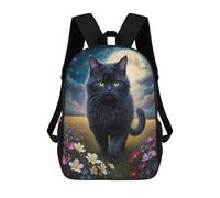 sinyumoney Moonlit Black Cat Garden Sacs À Dos Imprimés En 3D Pour Enfants 17inch Sacs À Dos Tendance Et Décontractés Pour La Journée, Sacs De Voyage, Sacs À Dos D'extérieur Pour Garçons Et Filles