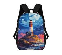 sinyumoney Moonlit Coastal Lighthouse Scene Sacs À Dos 17 Pouces Pour Enfants, Sacs D'école Imprimés En 3D Pour Élèves Du Primaire Et Du Collège, Garçons Et Filles