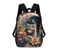 sinyumoney Moonlit Floral Cat Sac À Dos Scolaire Pour Enfants, Imprimé En 3D, Pour Garçons, Élèves Du Primaire Et Du Collège 17inch