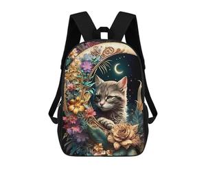 sinyumoney Moonlit Floral Cat Sac À Dos Scolaire Pour Enfants, Imprimé En 3D, Pour Garçons, Élèves Du Primaire Et Du Collège 17inch
