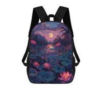 sinyumoney Moonlit Lotus Pond Sac À Dos Scolaire Pour Filles Et Garçons, Grand Sac À Dos Léger Pour Enfants Et Étudiants 17inch