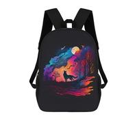 sinyumoney Moonlit Wolf Silhouette Sac À Dos Enfant, Cartable Imprimé En 3D Pour Garçons Et Adolescents 17inch