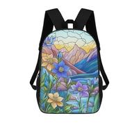 sinyumoney Mountain Flowers Stained Glass Sac À Dos Scolaire Imprimé En 3D, Sac À Dos Décontracté Pour Enfants, Sac D'école Imprimé En 3D Pour Garçons, Primaire Et Collège 17inch