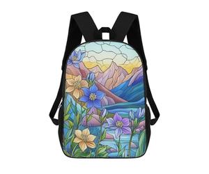 sinyumoney Mountain Flowers Stained Glass Sac À Dos Scolaire Imprimé En 3D, Sac À Dos Décontracté Pour Enfants, Sac D'école Imprimé En 3D Pour Garçons, Primaire Et Collège 17inch