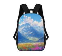 sinyumoney Mountain Valley with Wildflowers 17inch Sac À Dos Scolaire Imprimé En 3D Pour Enfants, Style Décontracté Et Tendance, Idéal Pour Les Voyages Et Les Études.
