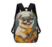 sinyumoney Musician Pug with Guitar Sac À Dos Scolaire Pour Enfants, Imprimé En 3D, Pour Garçons, Élèves Du Primaire Et Du Collège 17inch