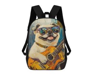 sinyumoney Musician Pug with Guitar Sac À Dos Scolaire Pour Enfants, Imprimé En 3D, Pour Garçons, Élèves Du Primaire Et Du Collège 17inch