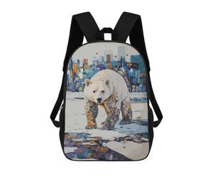 sinyumoney My Habitat Polar Bear in Cityscape Sac À Dos Scolaire Imprimé En 3D, Sac À Dos Décontracté Pour Enfants, Sac D'école Imprimé En 3D Pour Garçons, Primaire Et Collège 17inch