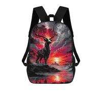 sinyumoney Mystical Deer in Red Landscape Sac À Dos Scolaire Enfant Tendance Et Décontracté, Sac À Dos Imprimé En 3D Pour Garçon, Grand Sac À Dos 17inch
