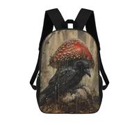 sinyumoney Mystical Forest Crow with Mushroom Hat Sacs À Dos 17 Pouces Pour Enfants, Sacs D'école Imprimés En 3D Pour Élèves Du Primaire Et Du Collège, Garçons Et Filles