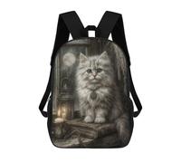 sinyumoney Mystical White Cat with Full Moon Sac À Dos Imprimé En 3D, Sac D'école Décontracté Et Tendance Pour Enfants, Sac D'école Pour Garçons, Collégiens 17inch