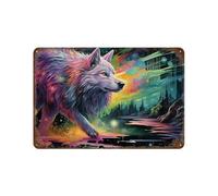 sinyumoney Mystical Wild Wolf Plaque Murale En Métal Style Vintage, Décoration Murale Pour Salon, Chambre, Salle De Jeux, Bureau Ou Garage7.9 x11.8