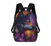 sinyumoney Mystical Wolf with Crystals Sac À Dos Enfant Fille 3D, Sac D'école, Sac À Dos Pour Tout-petits, Sac À Dos Décontracté, Sac À Livres Tendance 17inch