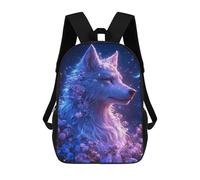 sinyumoney Mystical Wolf with Flowers Sac À Dos Scolaire Enfant Tendance Et Décontracté, Sac À Dos Imprimé En 3D Pour Garçon, Grand Sac À Dos 17inch