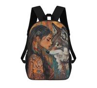sinyumoney Native American Woman with Wolf Sac À Dos Pour Garçons Et Adolescents, Sacs À Dos Pour Filles, Sacs À Dos Pour Tout-petits, Sacs À Livres Pour L'école Primaire Et Le Collège 17inch