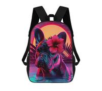 sinyumoney Neon Bulldog with Flowers 17inch Sacs À Dos Scolaires Imprimés En 3D - Sacs À Dos Tendance Pour Garçons Du Primaire Et Du Collège