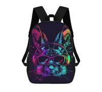 sinyumoney Neon Cat Headphones Art Print -2 Sac À Dos Scolaire Pour Enfants, 43 Cm (17 Pouces), Imprimé En 3D, Pour Garçons, Élèves Du Primaire Et Du Collège
