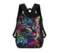 sinyumoney Neon Cat Portrait -7 Sac À Dos Imprimé En 3D, Sac D'école Décontracté Et Tendance Pour Enfants, Sac D'école Pour Garçons, Collégiens 17inch